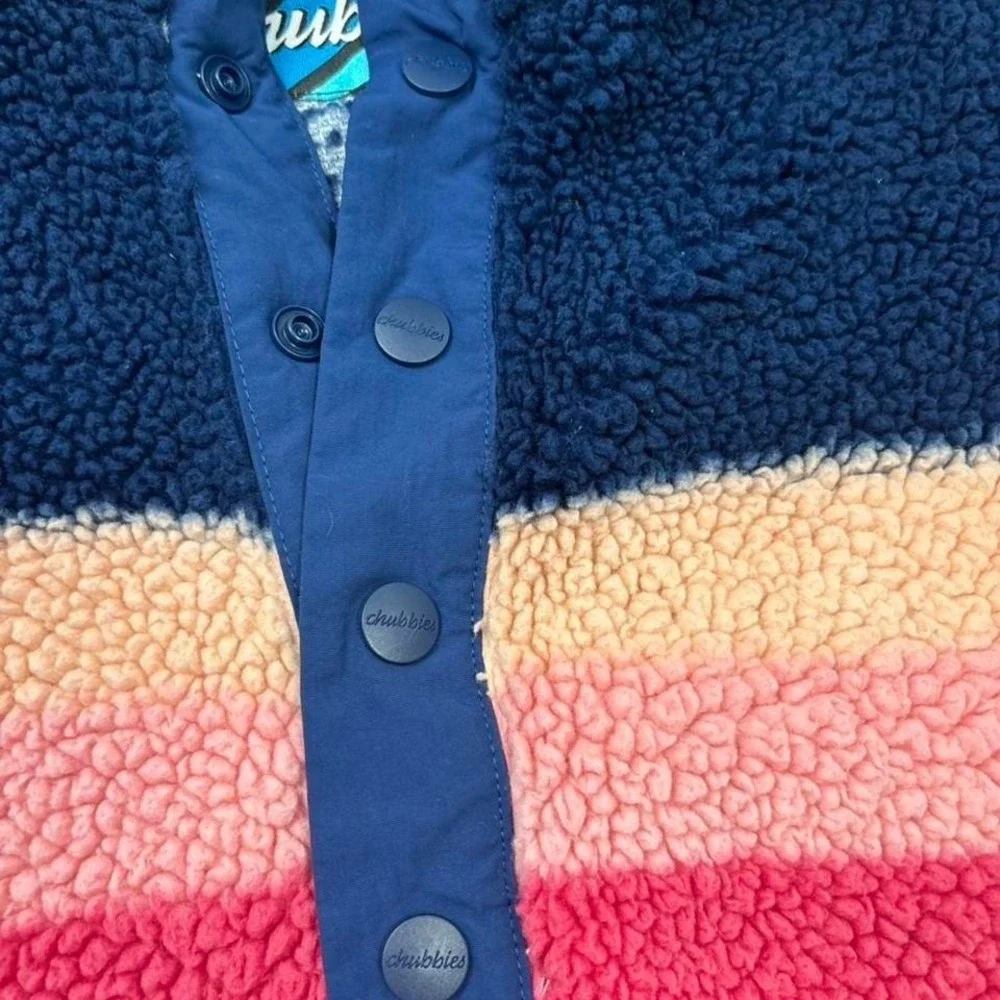 Chubbies Sherpa‎ Fleece Pullover Mens XL Blue Retro Stripe Snap Button 0206